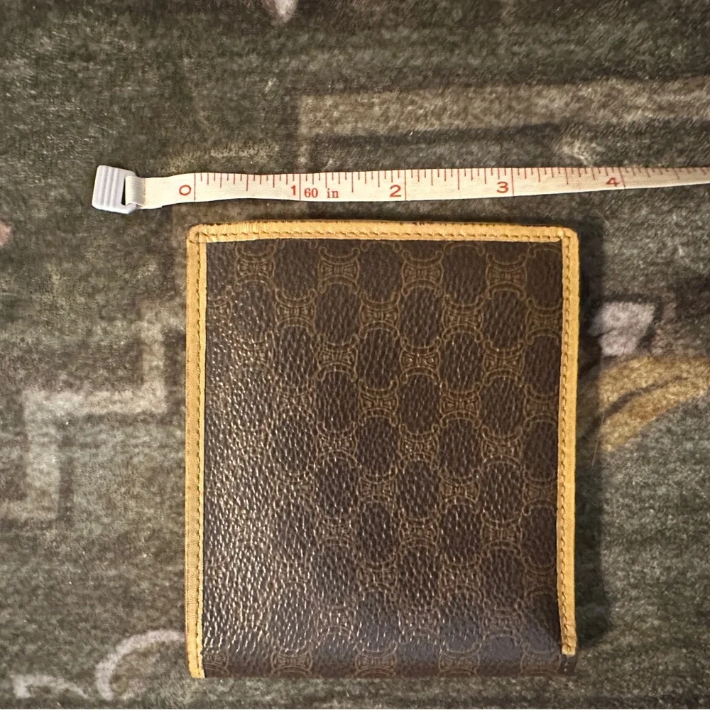 CELINE Wallet Women's Beige Brown Macadam Triomphe Bi-Fold Leather